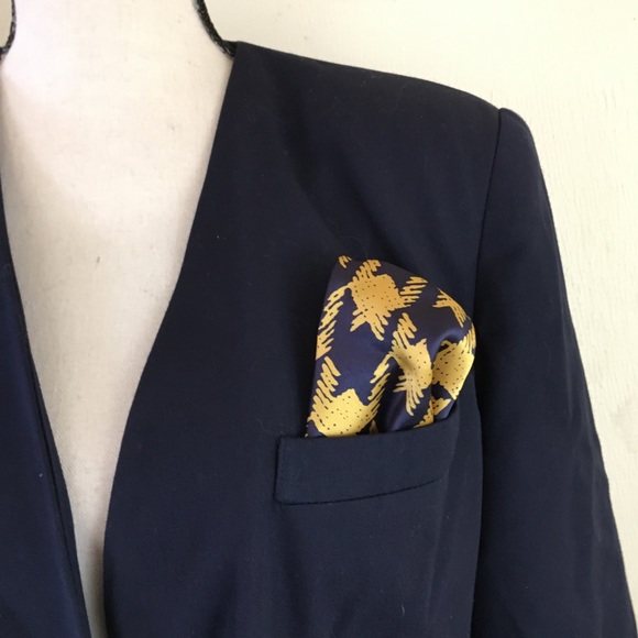 Vintage 90s Kasper Navy Blue Skirt Suit Pleated Double Breasted Collarless 14 - Picture 8 of 8